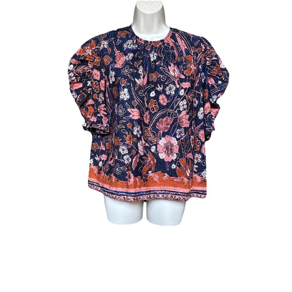 Ulla Johnson Blouse Joni Size 6 Blouse Top Abstract Floral Cotton Puff Sleeve - Picture 3 of 14